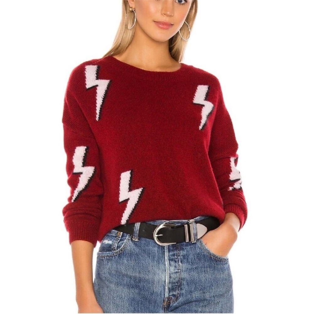 Rails Red Crewneck Sweater with White Lightning Bolts